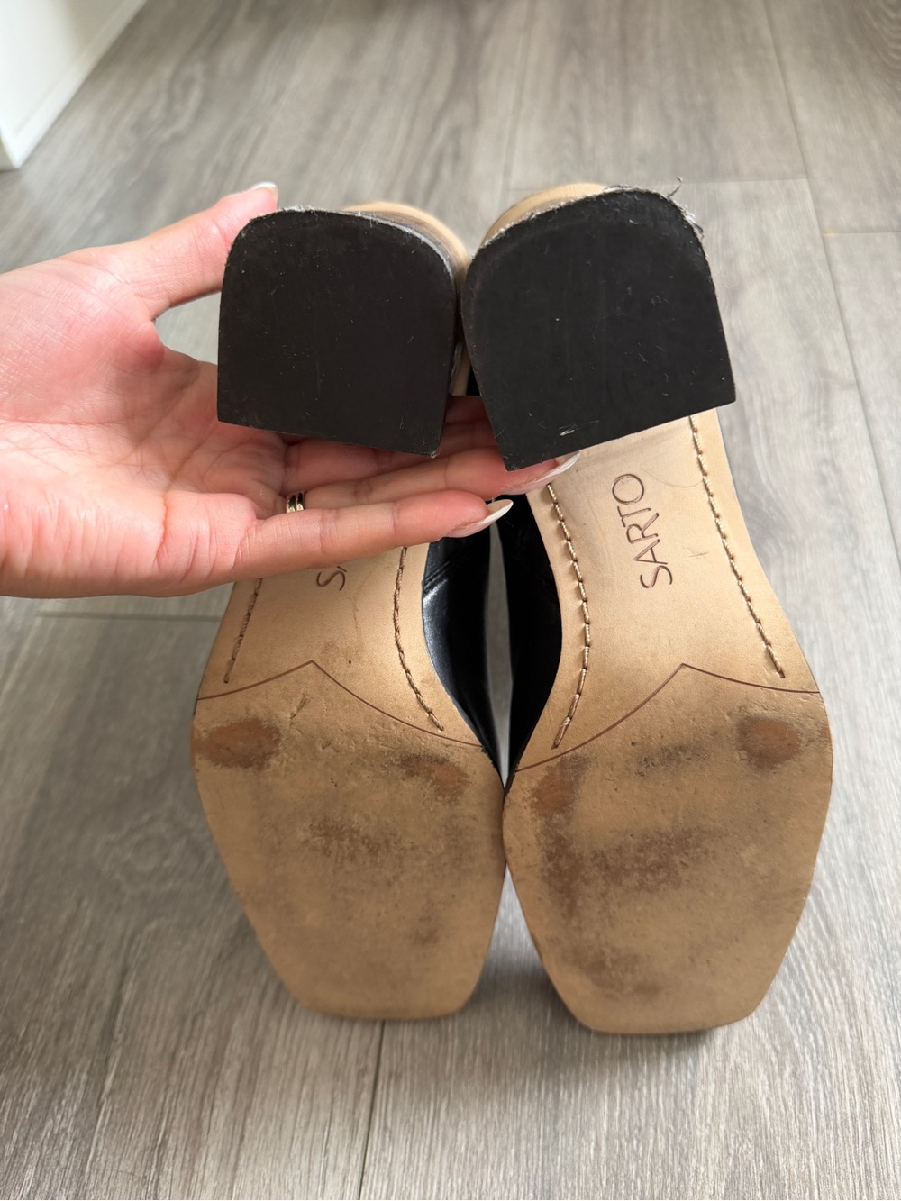 Franco Sarto Black Leather Ankle Booties with Block Heel - Picture 8 of 10